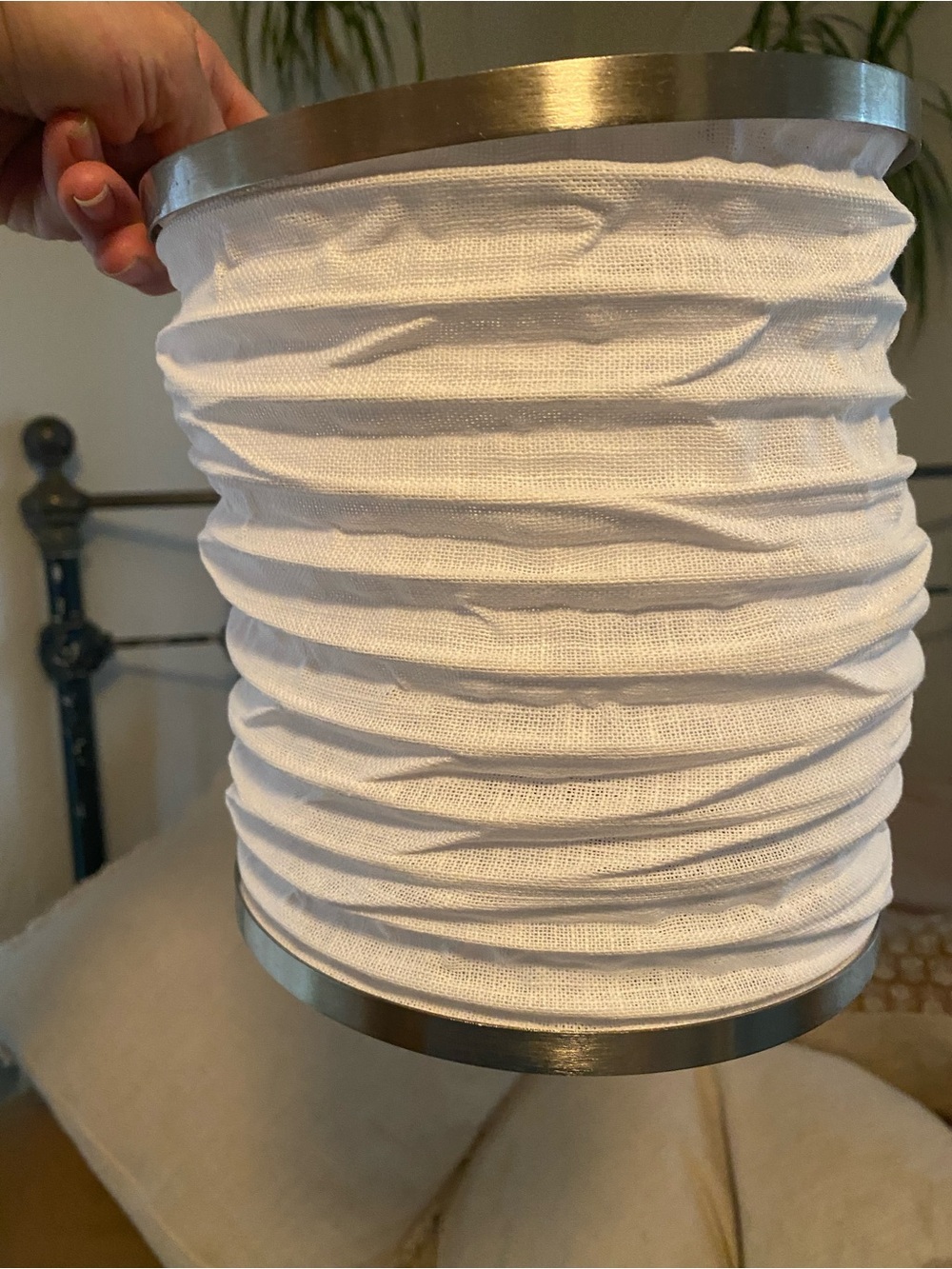 White Fabric Accordion Fold Lamp Shade Cover - Round
